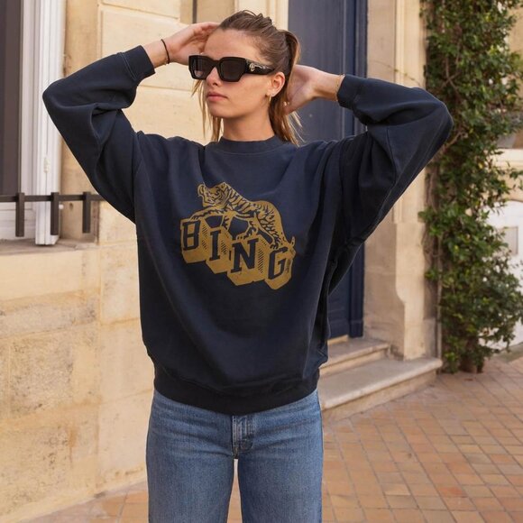 Anine Bing Tops - ANINE BING Women's Blue and Navy Sweatshirt